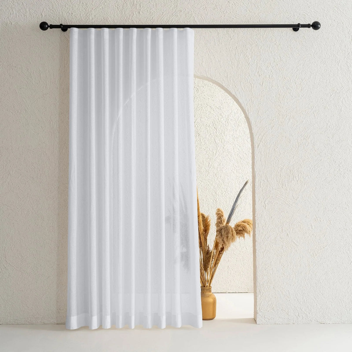 Outlet Beyaz Mat Keten Desen Tül Perde | Calvora Hazır Ölçü 180x260