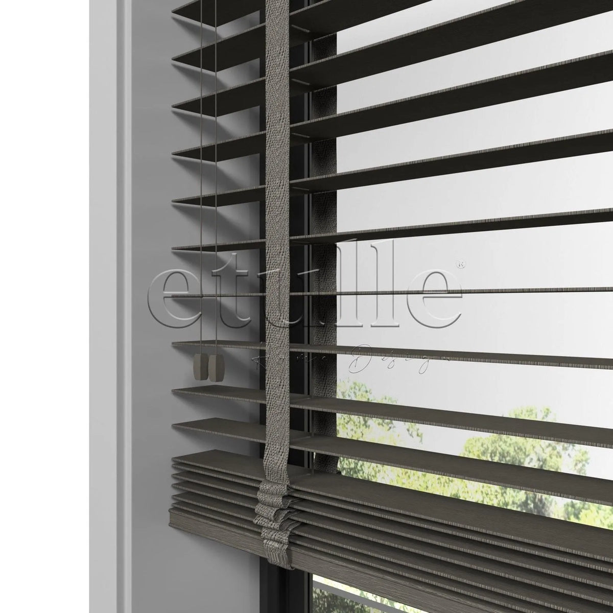 50 MM Ahşap Jaluzi Füme Desenli