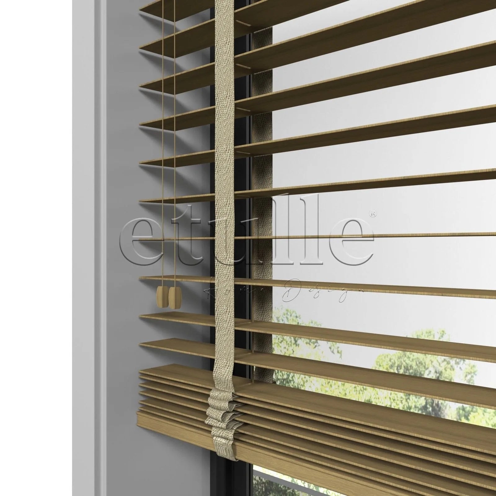 50 MM Gerçek Ahşap Jaluzi  Meşe Desenli