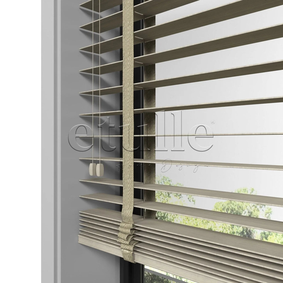 50 MM Gerçek Ahşap Jaluzi Bej Desenli
