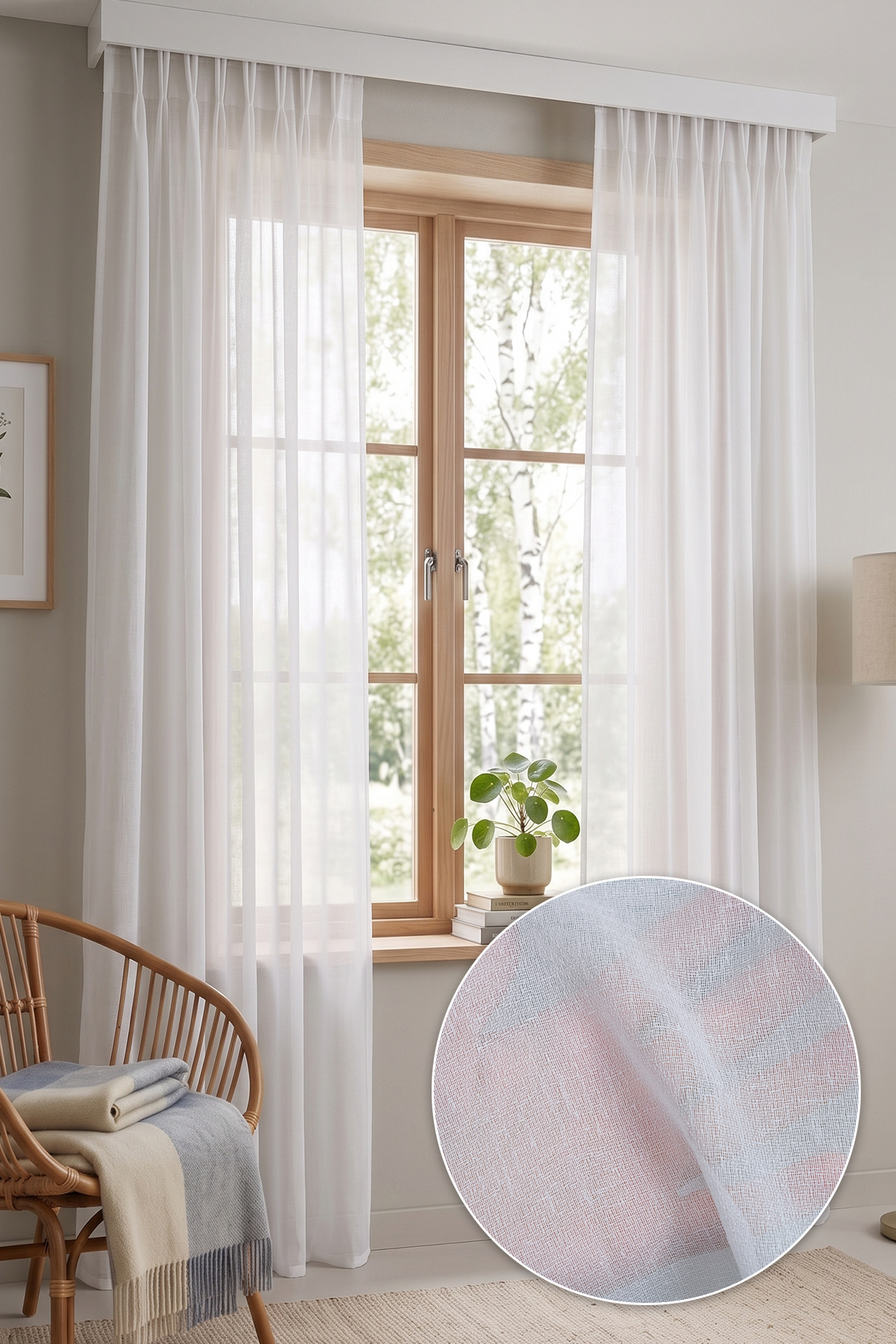 Outlet Lina Beyaz İnce Dokulu Krep Tül Perde Hazır Ölçü 100x230