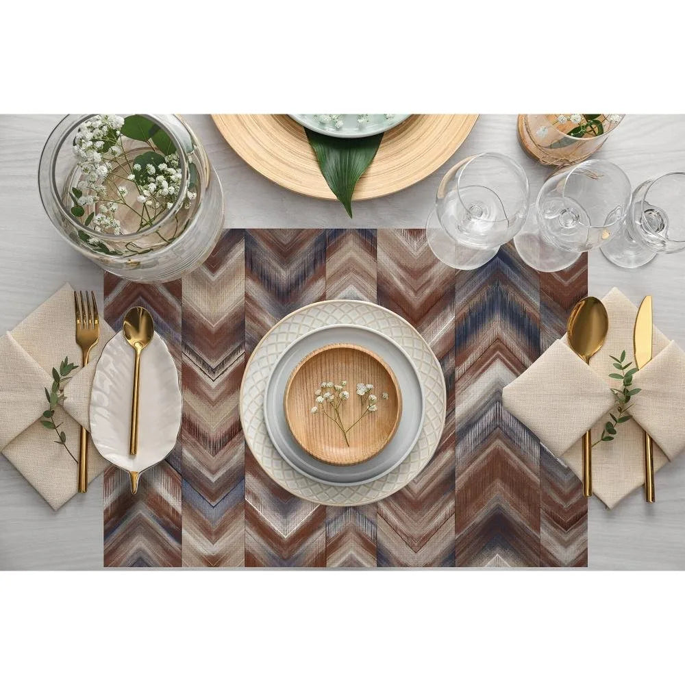 Rustik Zigzag Ahşap Dokulu Geometrik Desenli – 4’lü  Amerikan Servis Takımı (30x50 cm)