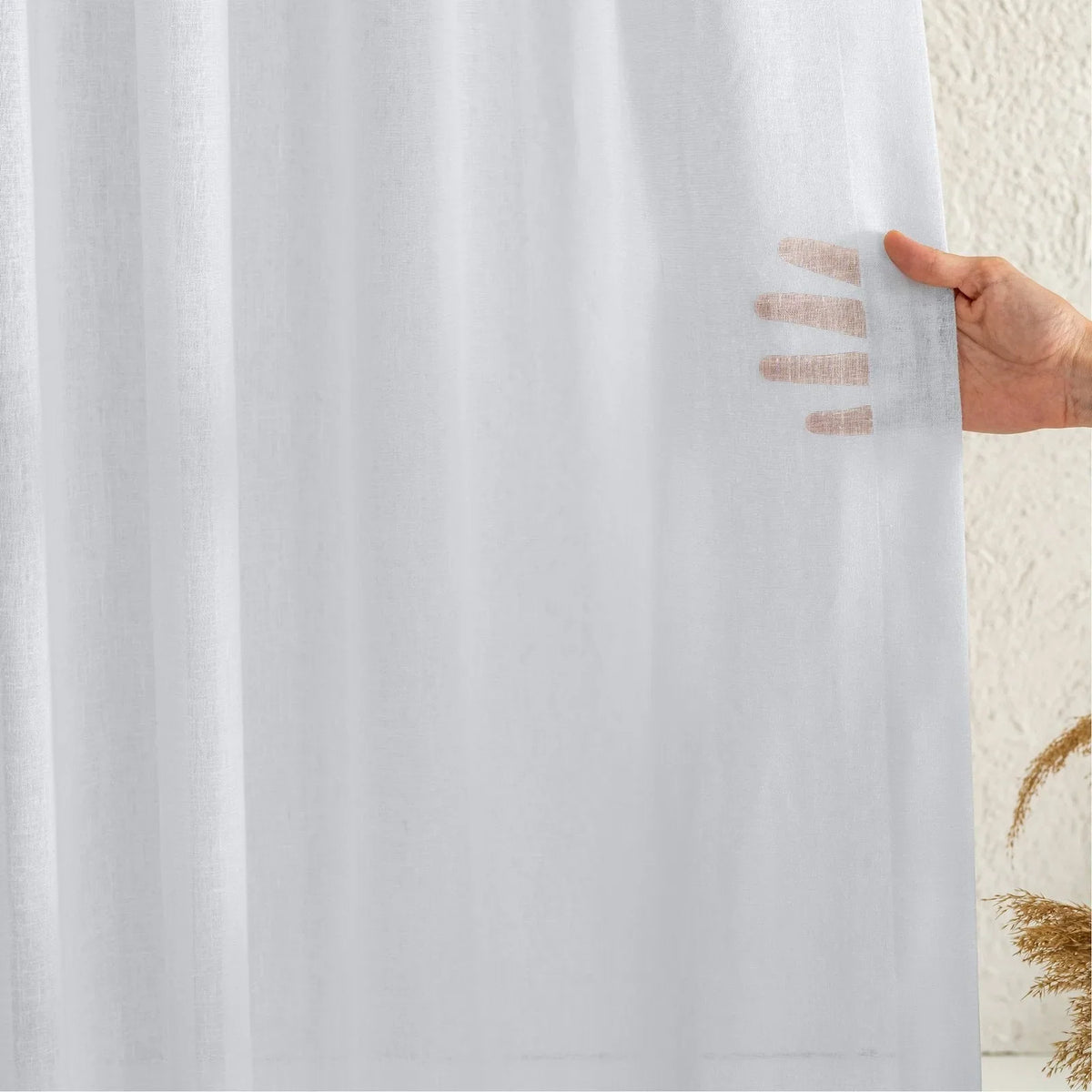 Outlet Beyaz Mat Keten Desen Tül Perde | Calvora Hazır Ölçü 180x260