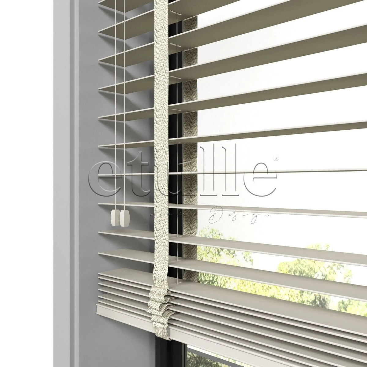 50 MM Gerçek Ahşap Jaluzi Krem