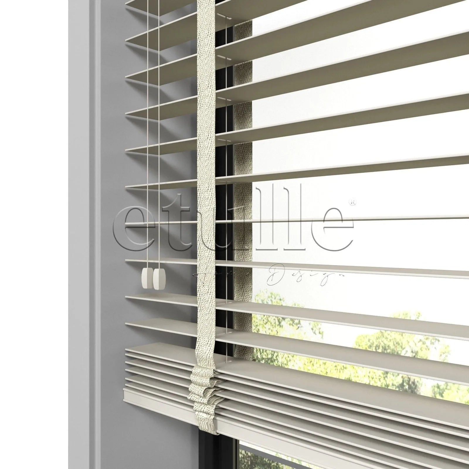 50 MM Gerçek Ahşap Jaluzi Krem