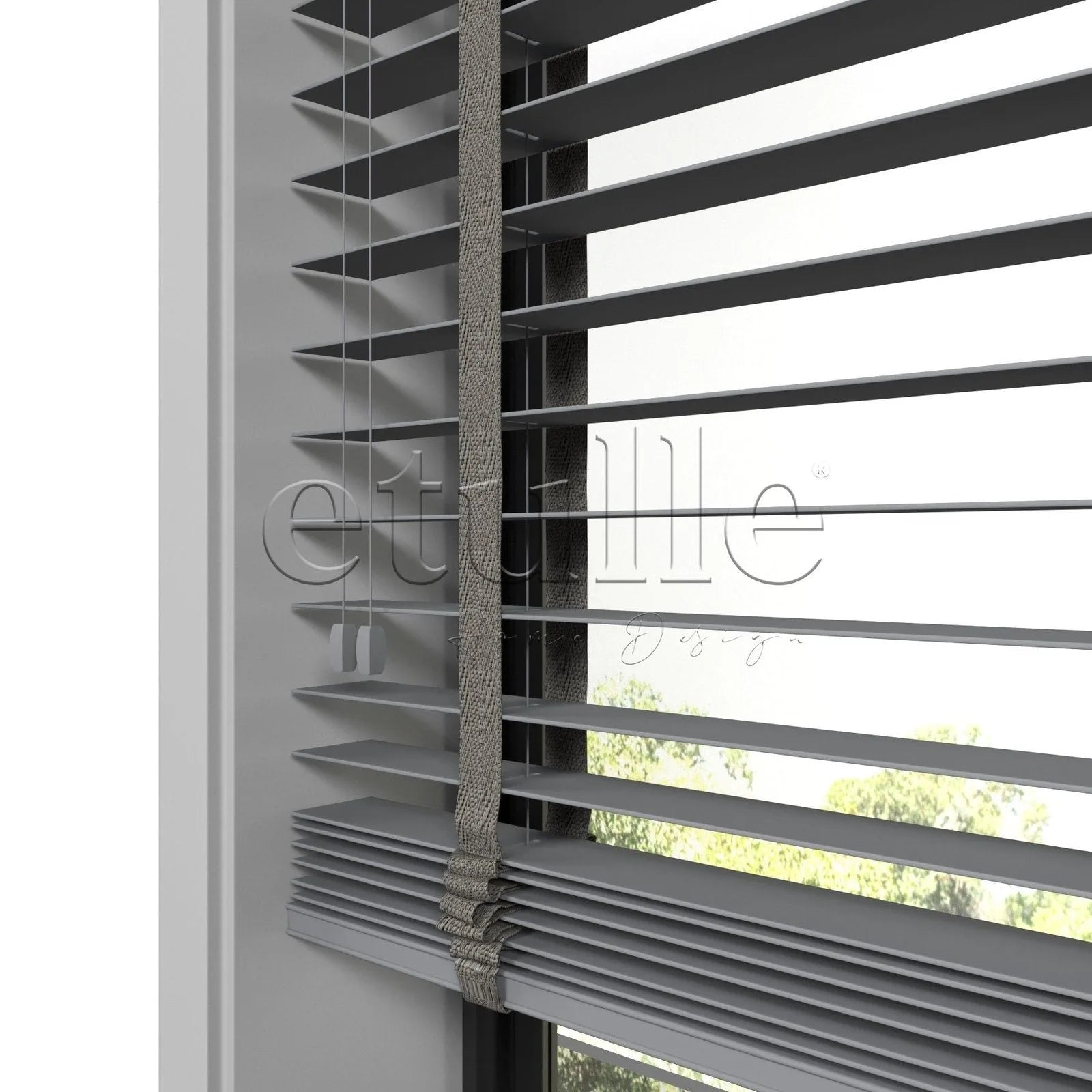 50 MM Gerçek Ahşap Jaluzi Gri