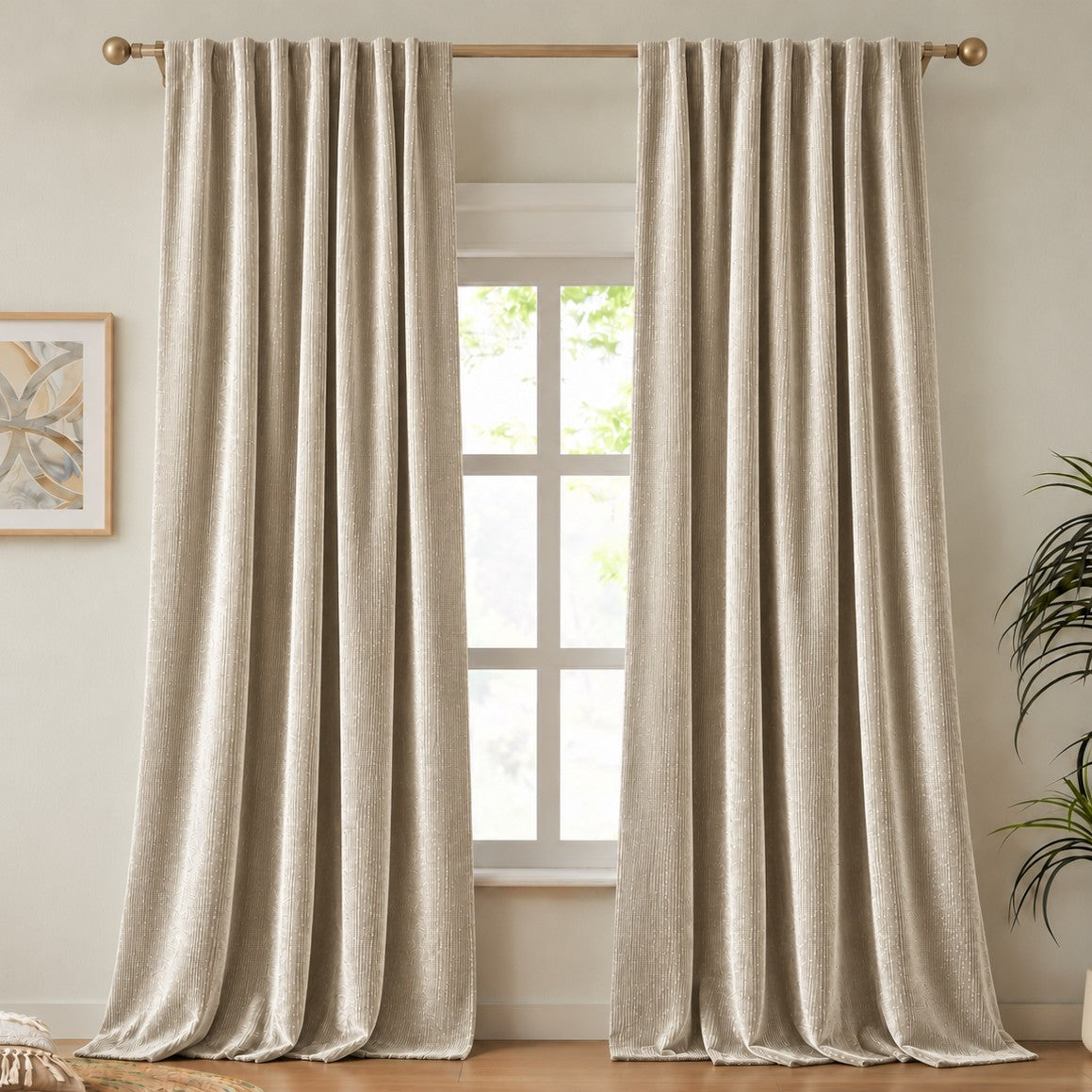 Krem Parlak Fitilli Kadife Blackout Karartma Fon Perde | Velora - 4