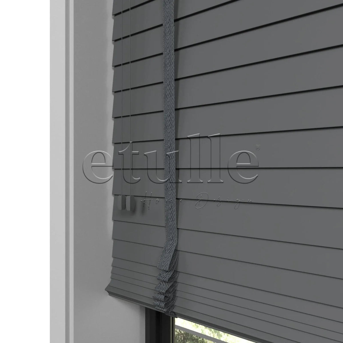 50 MM Gerçek Ahşap Jaluzi Koyu Gri