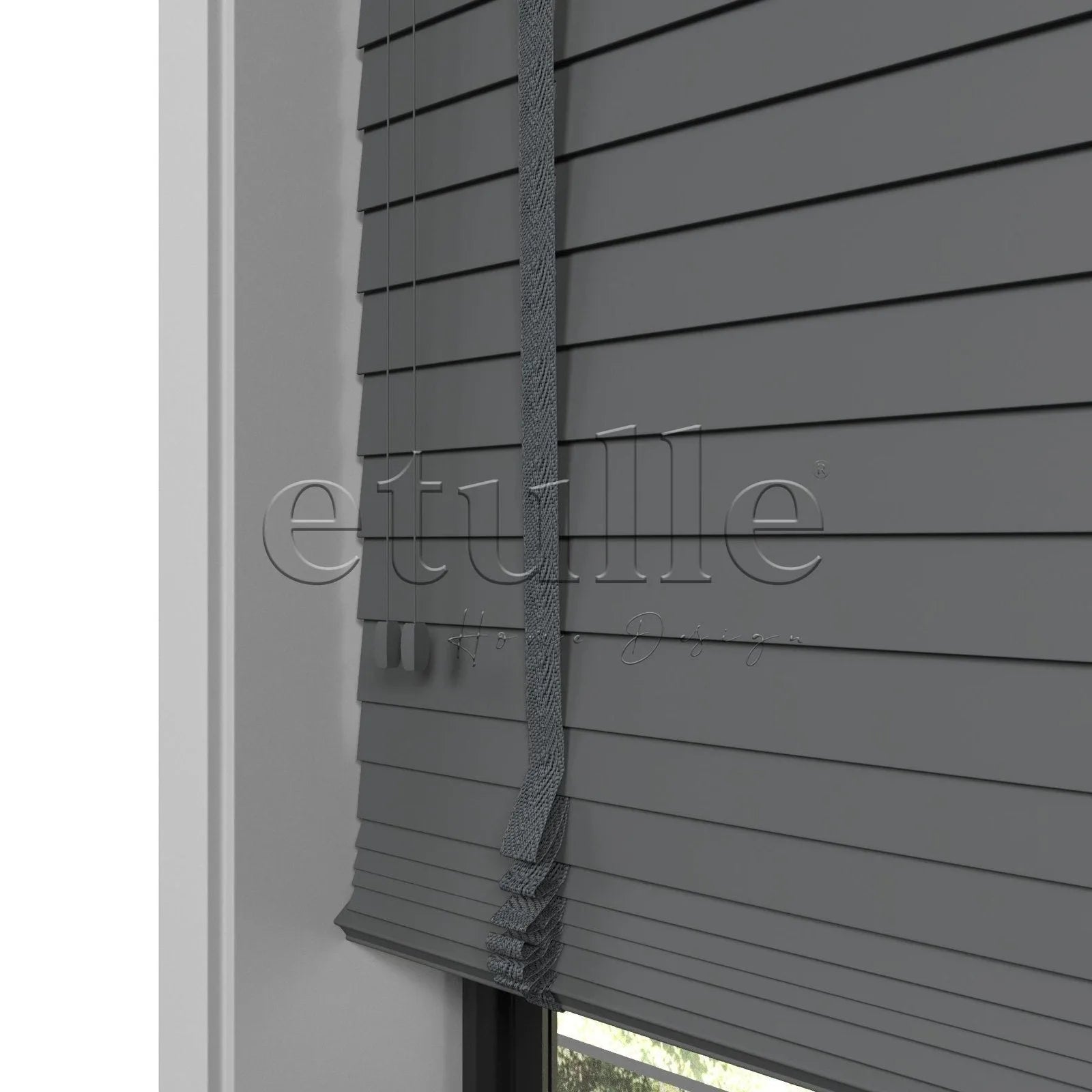 50 MM Gerçek Ahşap Jaluzi Koyu Gri
