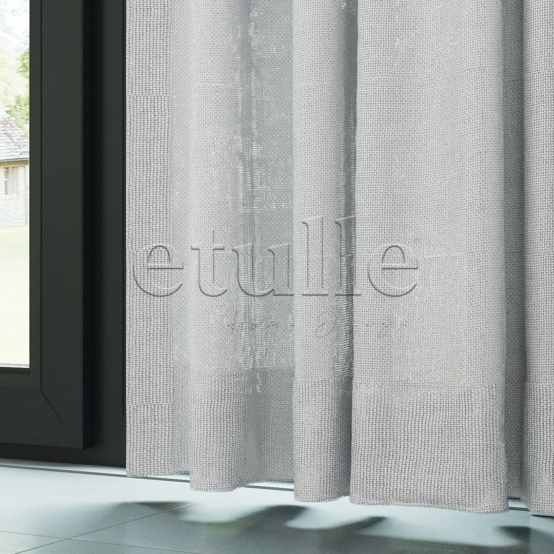 Light Grey Shiny Plain Textured Tulle Curtain | Jasper