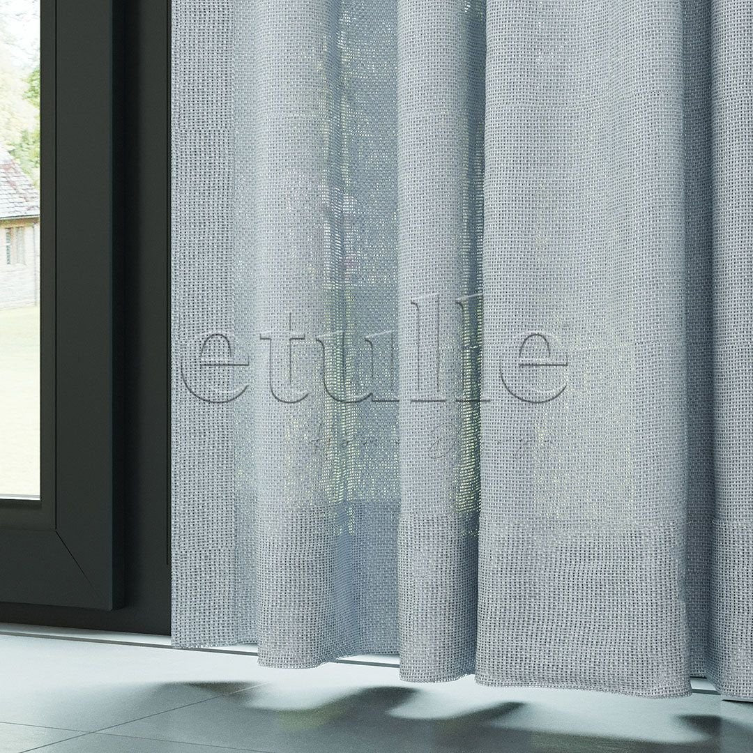 Light Blue Shiny Plain Textured Tulle Curtain | Jasper