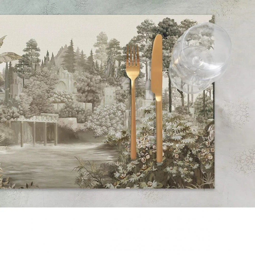 Ağaç Manzaralı Kumaş Amerikan Servis 4'lü Set 35X50CM