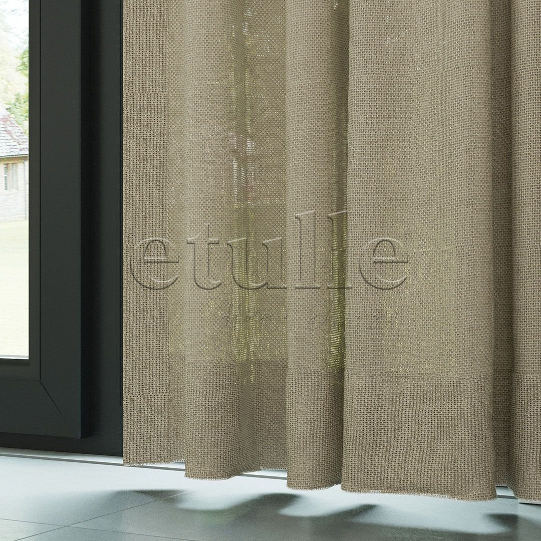 Beige Bright Plain Textured Tulle Curtain | Jasper