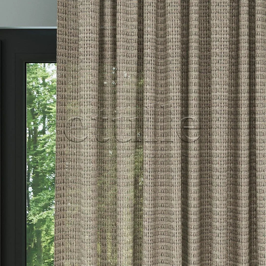 Bej Simli Modern Kalın Hasır Dekoratif File Düz Tül Perde |Traverse