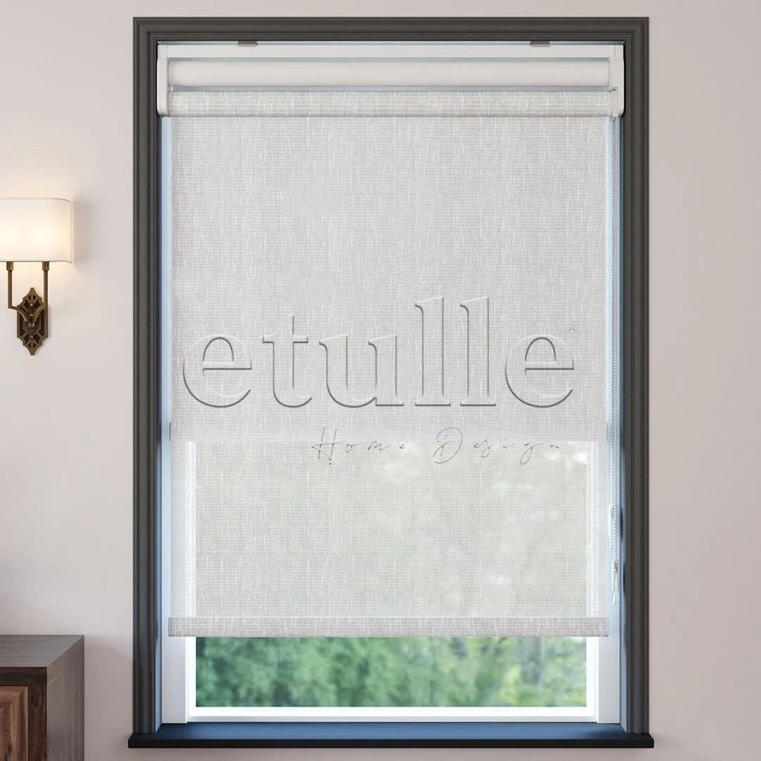 Beyaz Desenli Çiftli Stor Perde | Estella