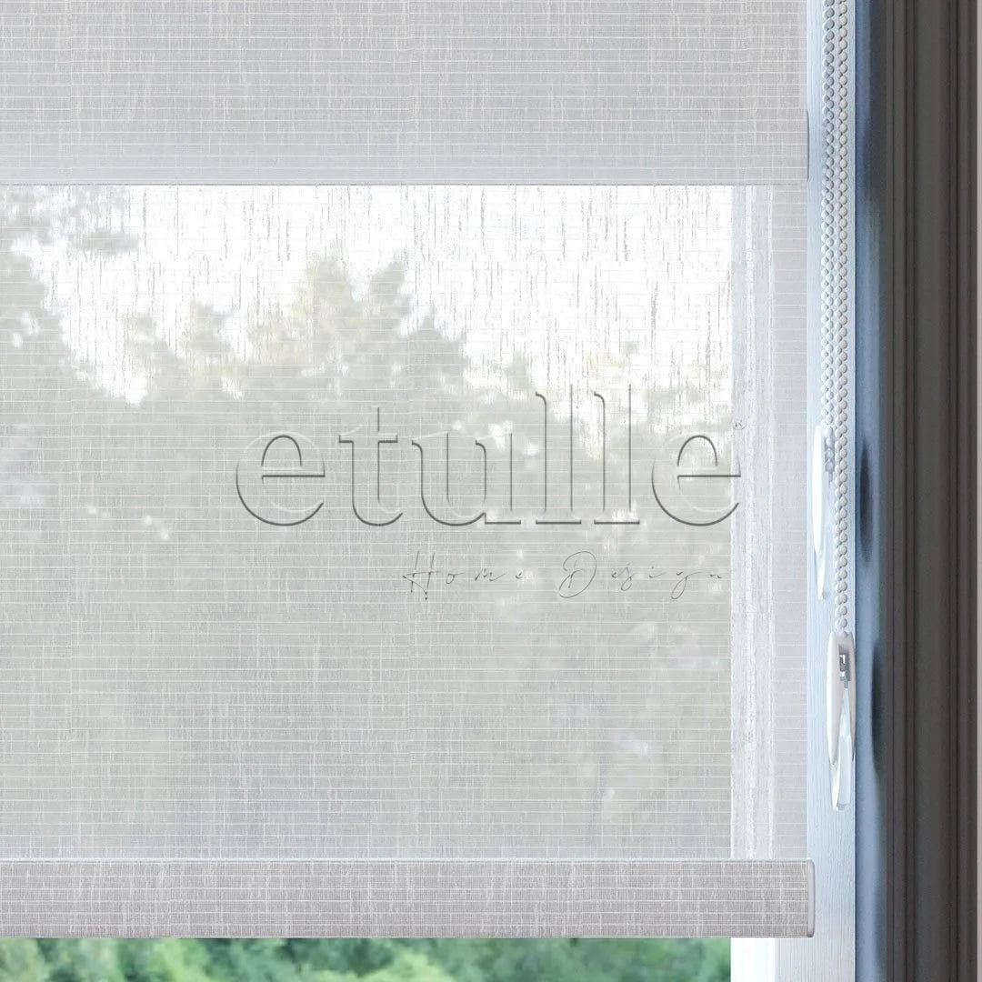 Beyaz Desenli Çiftli Stor Perde | Estella