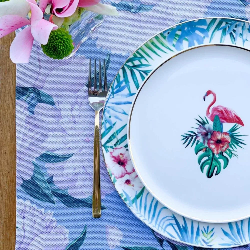 Blue - White Rose Kumaş Amerikan Servis 4'lü Set - 35X50