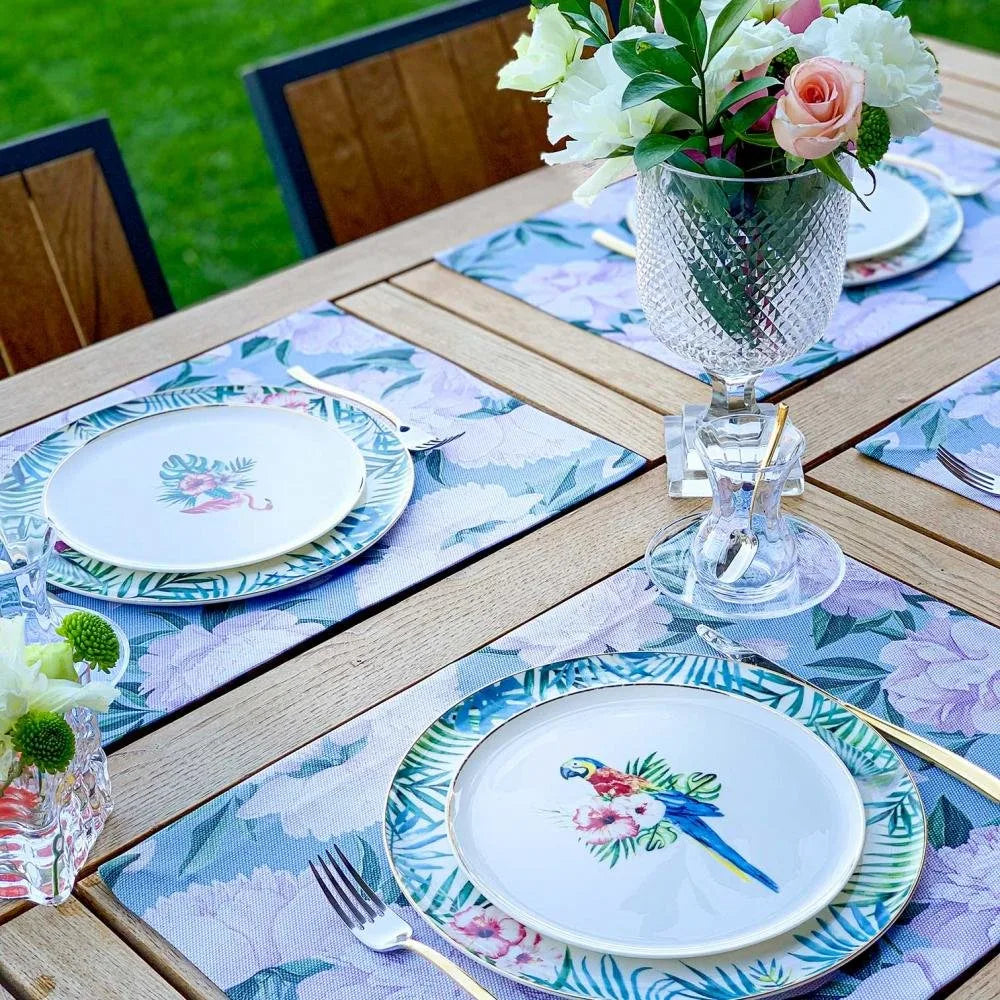 Blue - White Rose Kumaş Amerikan Servis 4'lü Set - 35X50