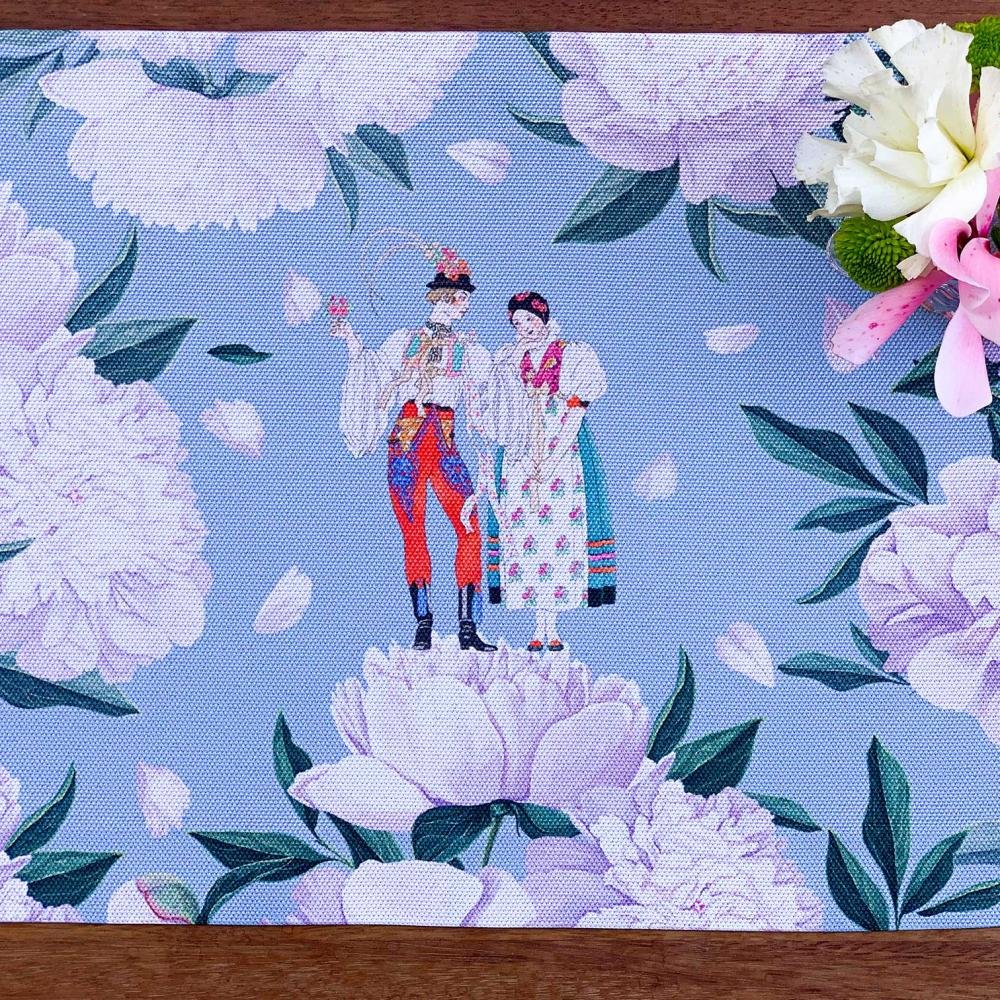 Blue - White Rose Fabric Placemat Set of 4 - 35x50