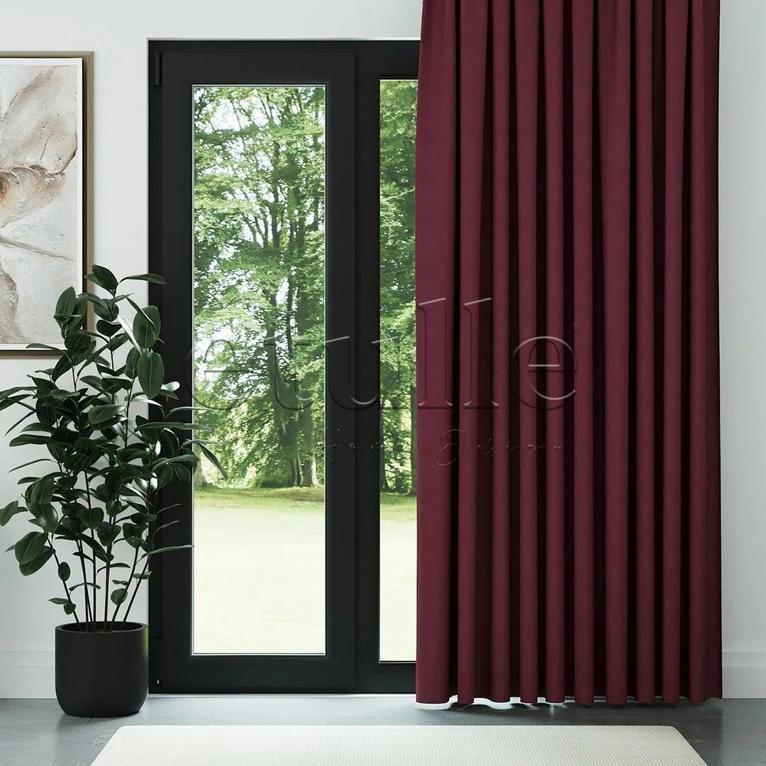 Bordo Naturel Keten Fon Perde | Casual