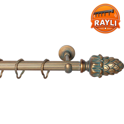 Yeşil Patinalı Kozalak Topuz Antika Metal Rustik Perde Askısı | Raylı Rustik Perde Borusu, Ahşap Perde Çubuğu