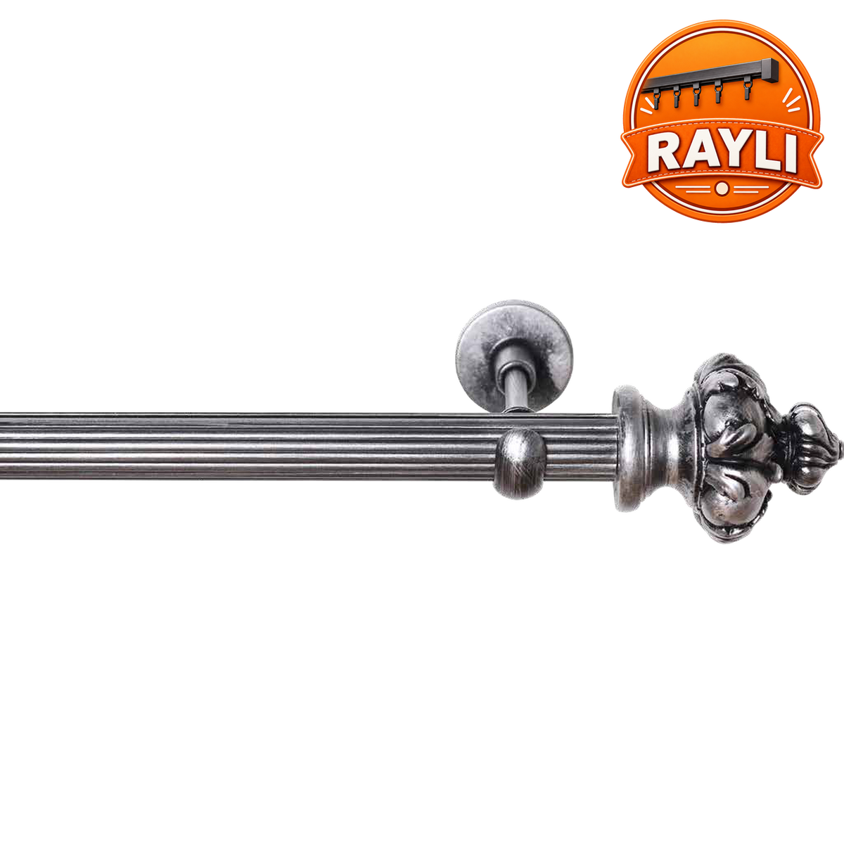 Oymalı Taç Topuz Metal Rustik Perde Askısı | Raylı Rustik Perde Borusu, Ahşap Perde Çubuğu