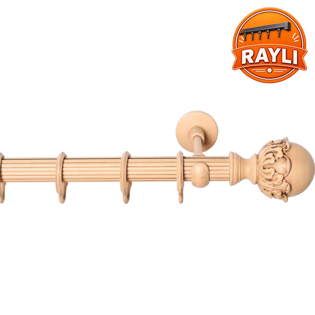 Kraliyet Oymalı Küre Topuz Ahşap Rustik Perde Askısı | Raylı Rustik Perde Borusu, Ahşap Perde Çubuğu
