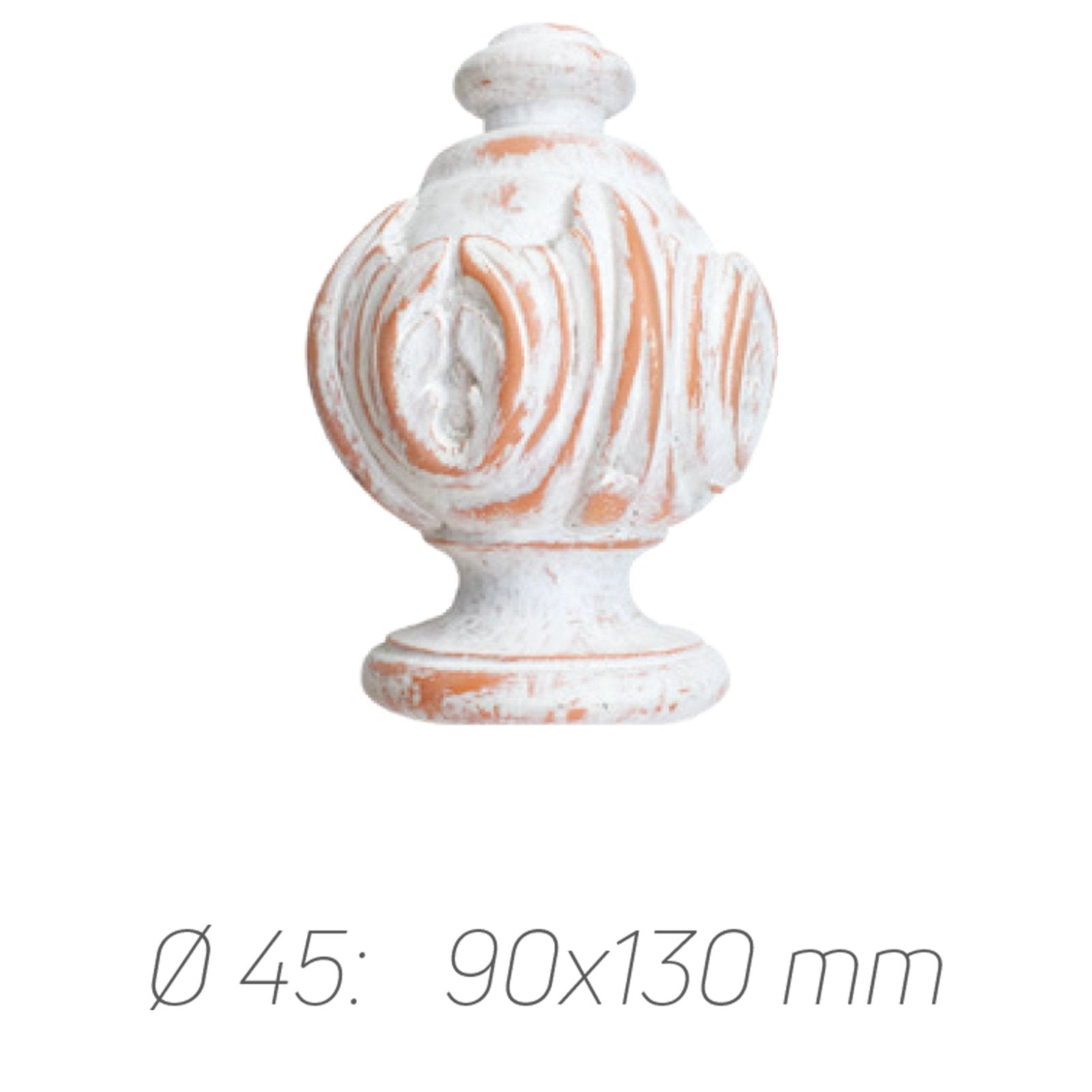 Rustik Perde Borusu 45 mm - Beyaz Turuncu Eskitme Metal - Antik