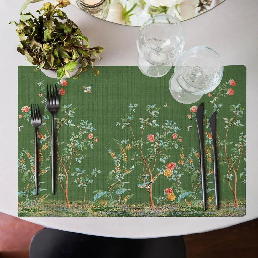 Çiçek Tasarımlı Kumaş Amerikan Servis 4'lü Set 35X50CM