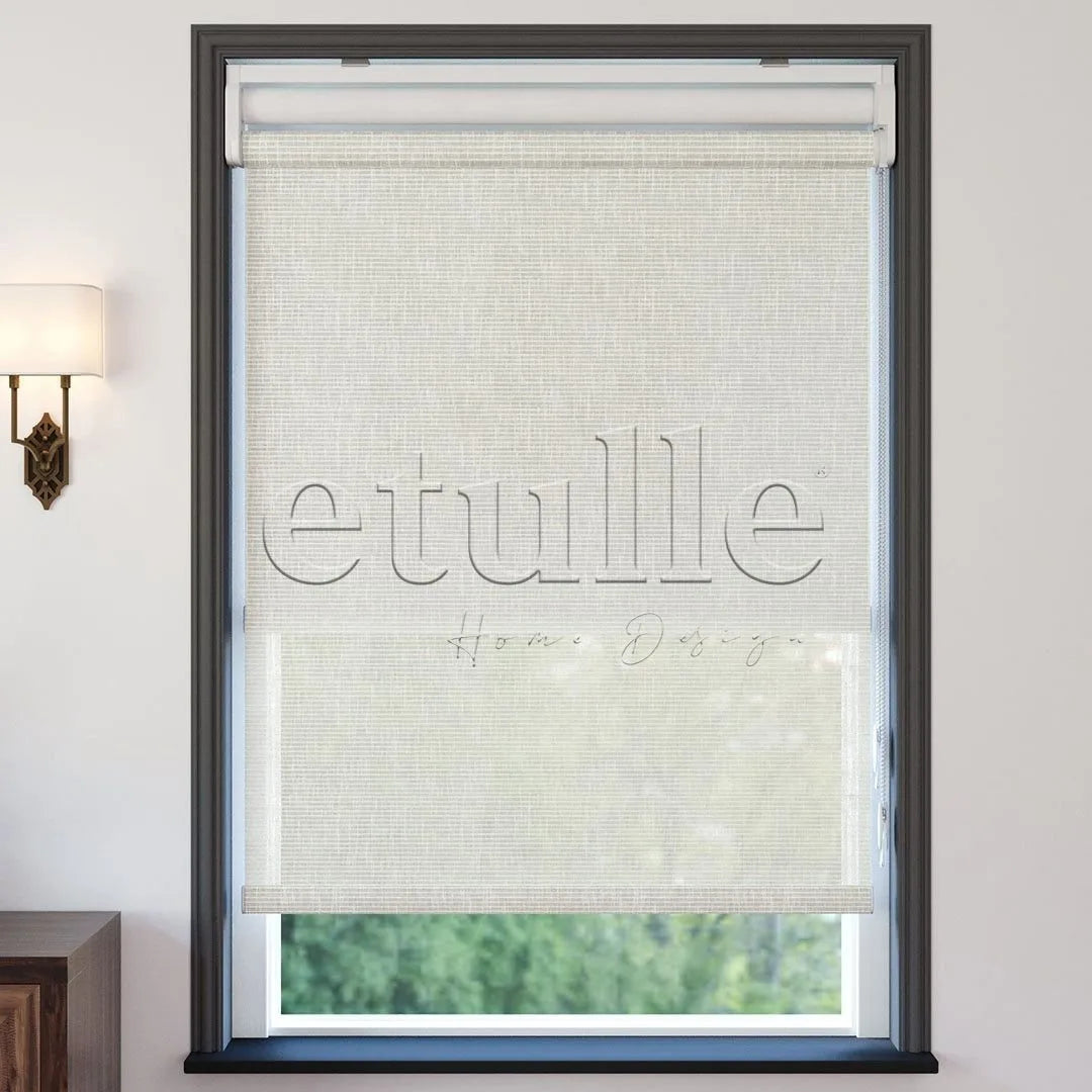 Ekru Desenli Çiftli Stor Perde | Estella