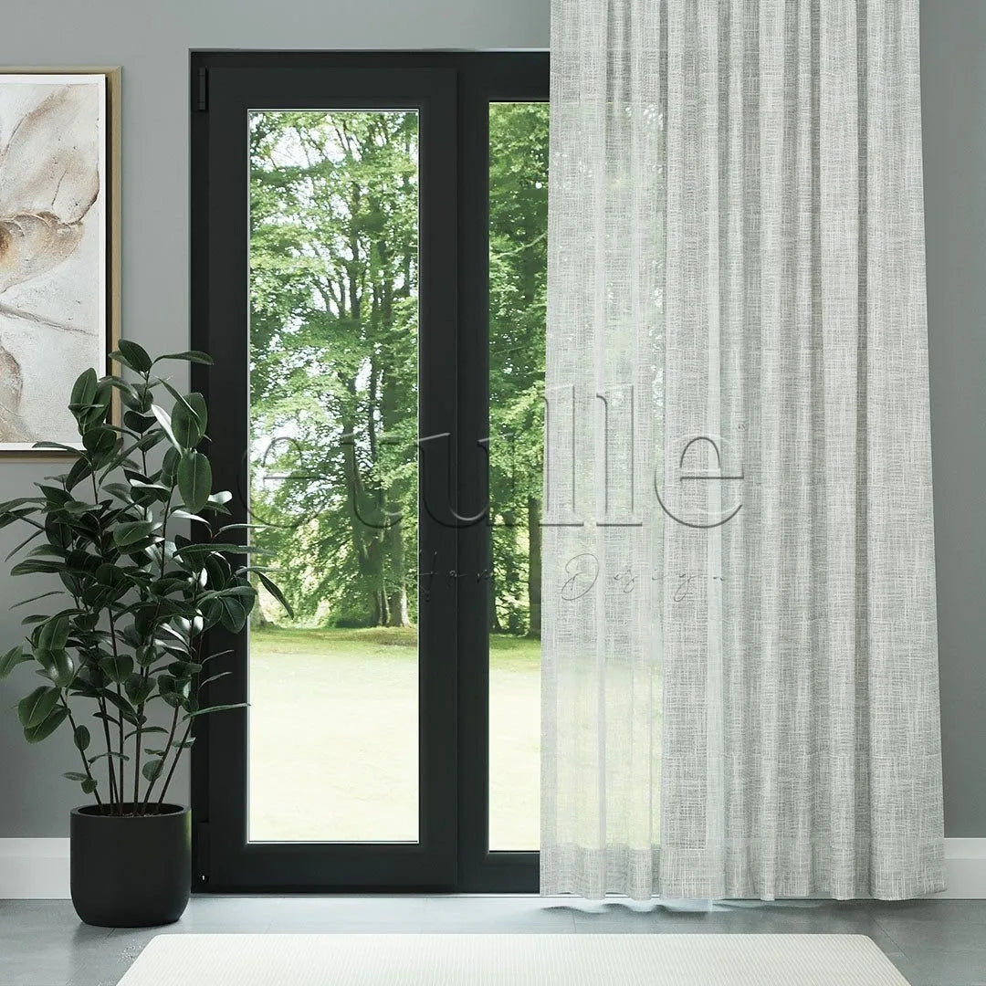 Ekru Hasır Desenli Kalın Keten Dökümlü Düz Tül perde | Alta