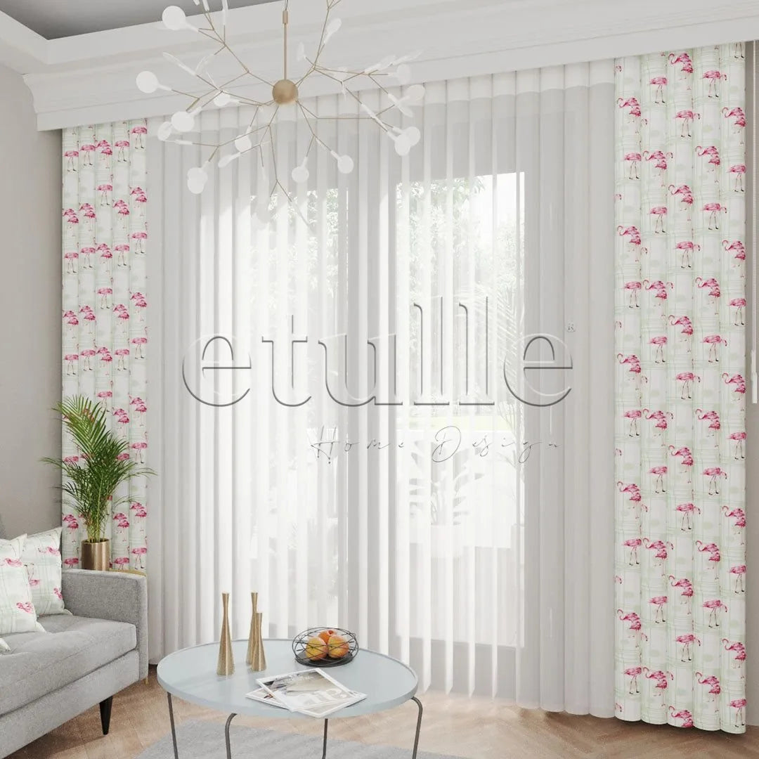 Flamingo Soft  - Baskılı Dikey Tül Perde