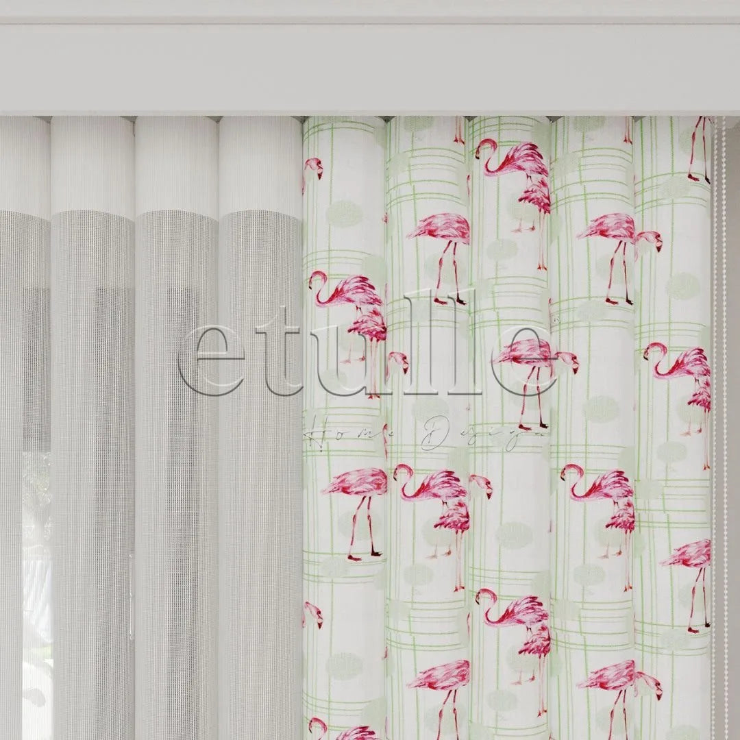 Flamingo Soft  - Baskılı Dikey Tül Perde