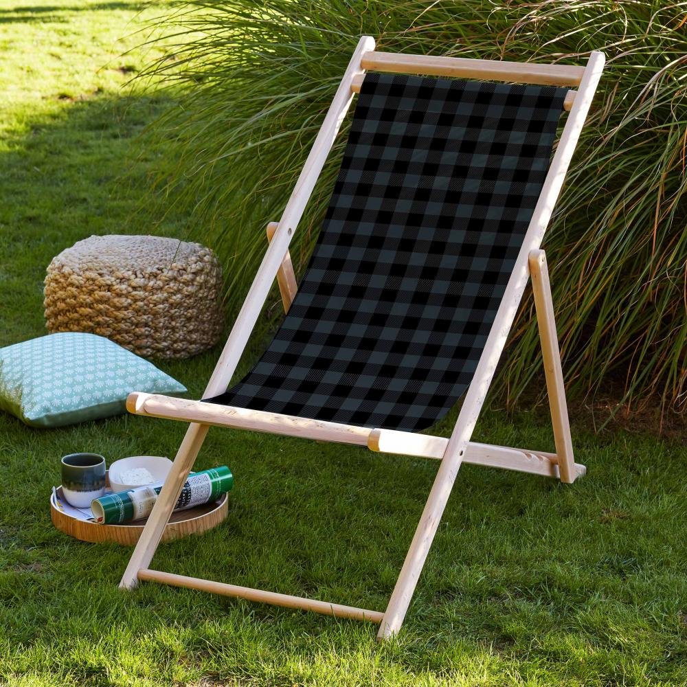 Grey Plaid Foldable Sun Lounger - SZL21