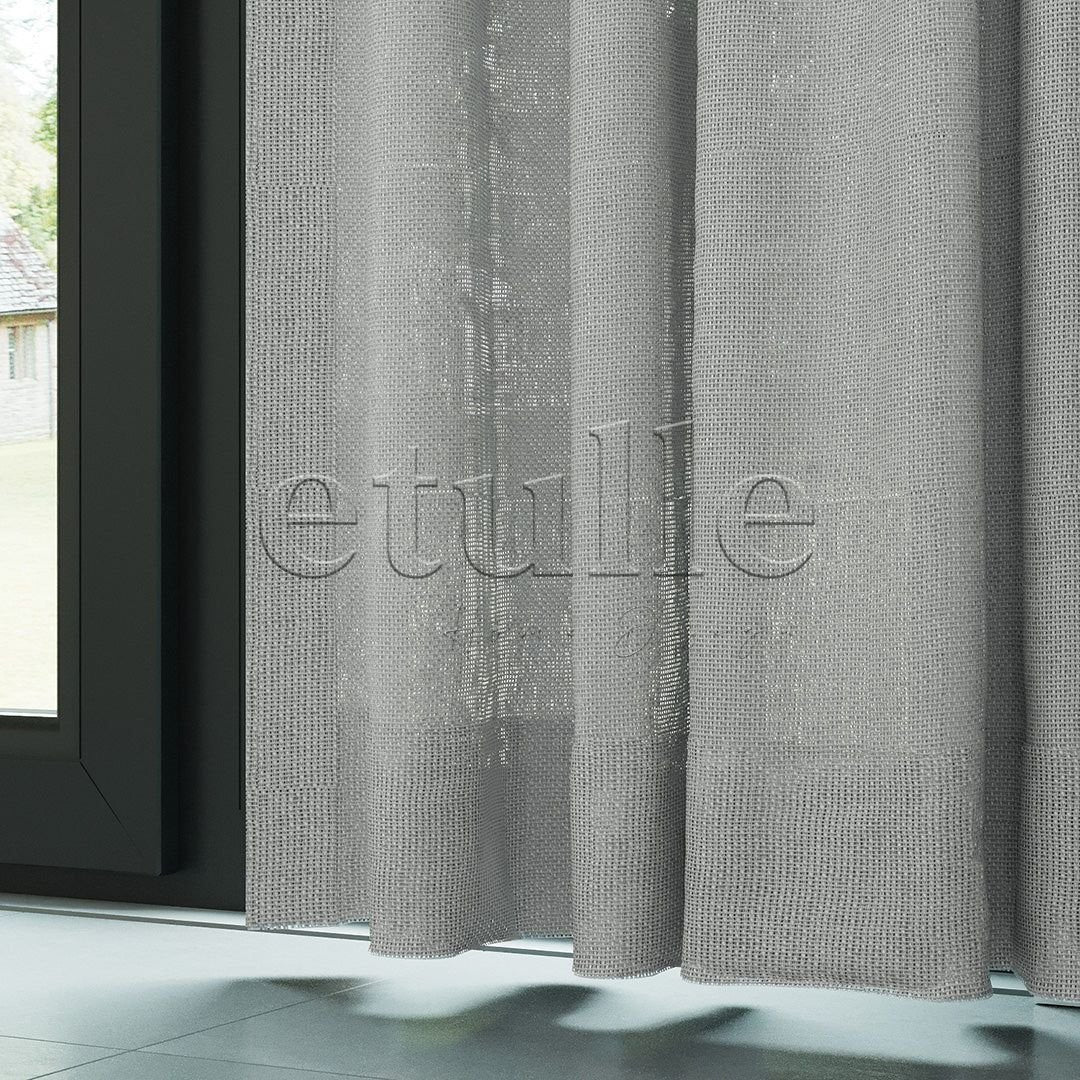 Gray Shiny Plain Textured Tulle Curtain | Jasper