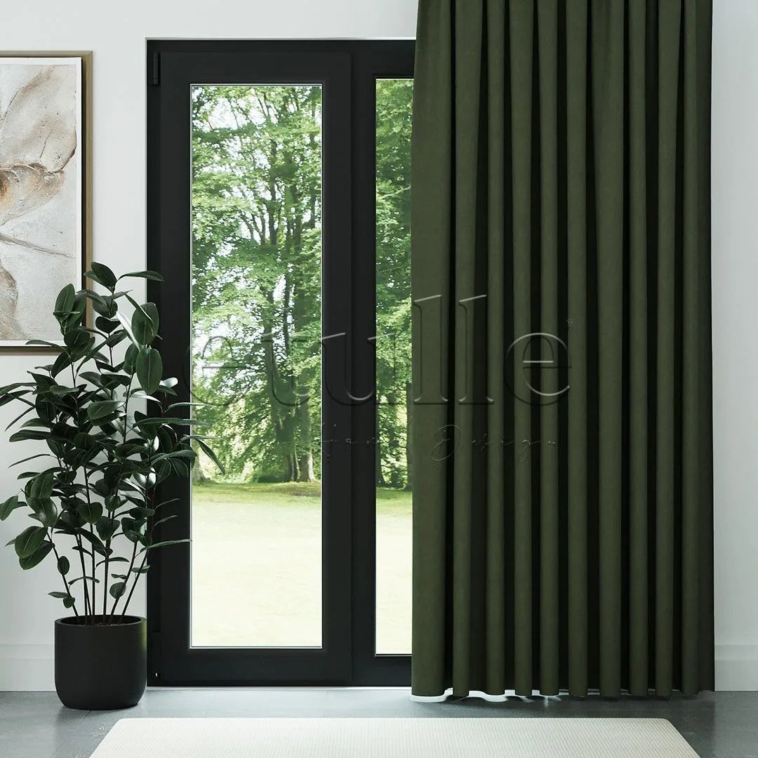 Haki Naturel Keten Fon Perde | Casual