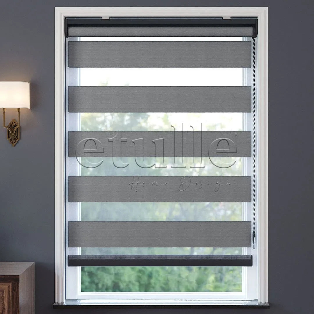 Gri Blackout Zebra Perde | Kanbina