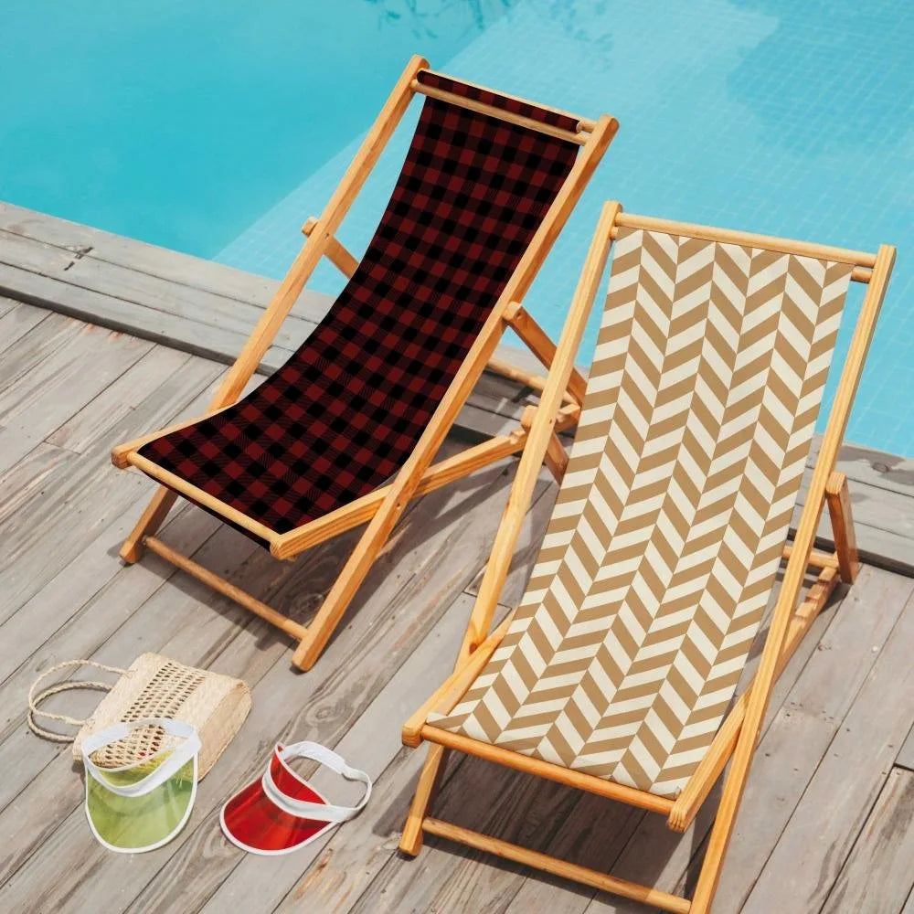 Kırmızı Kareli Katlanabilir Şezlong - SZL10