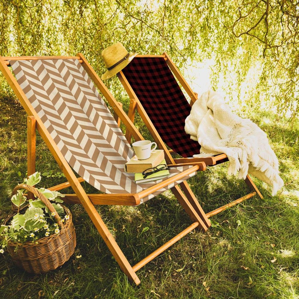 Red Plaid Foldable Deck Chair - SZL10