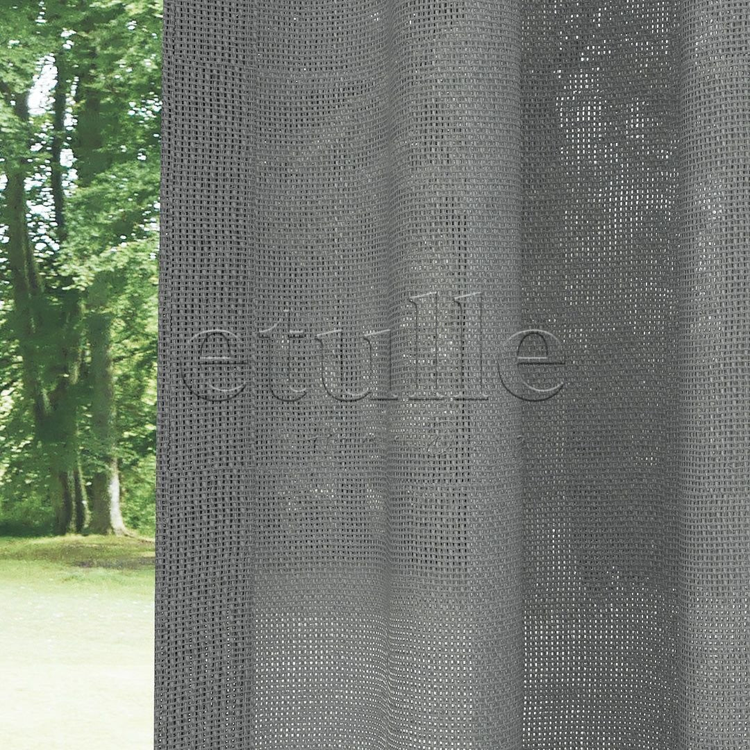 Dark Grey Shiny Plain Textured Tulle Curtain | Jasper