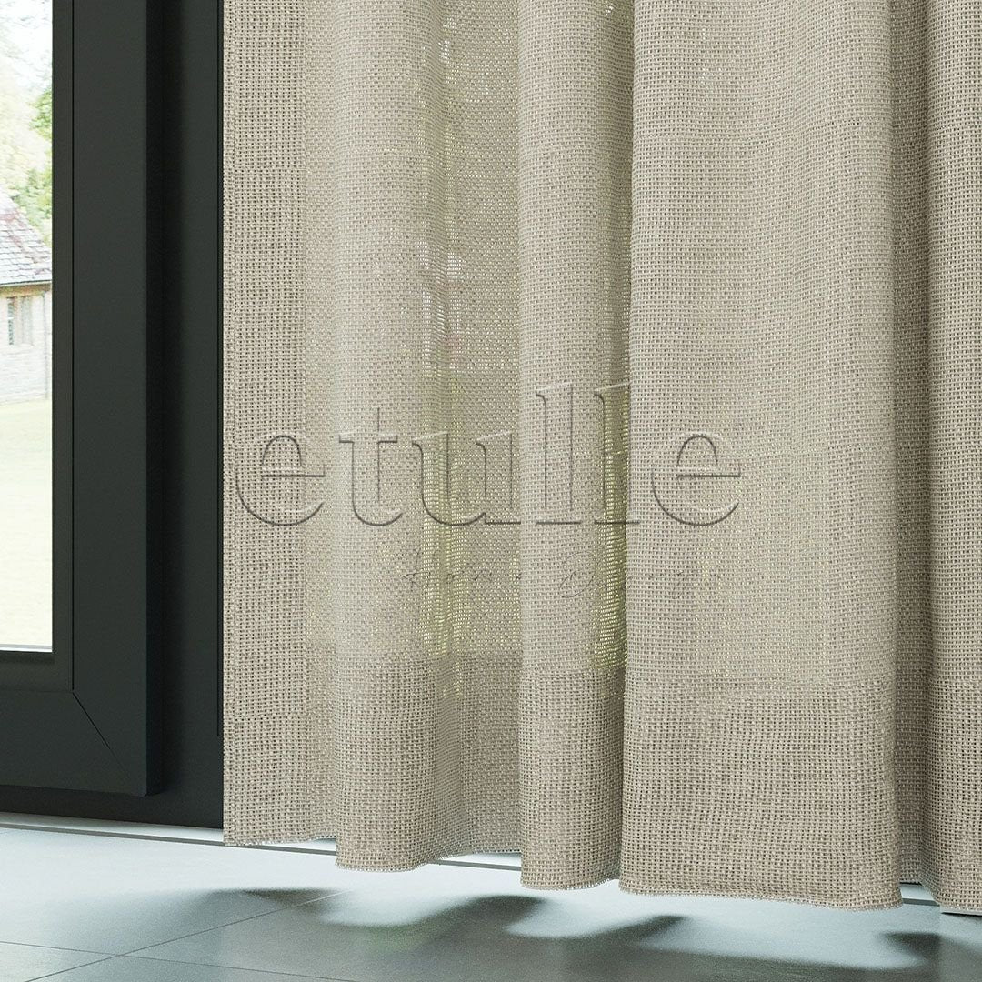 Dark Cream Shiny Plain Textured Tulle Curtain | Jasper