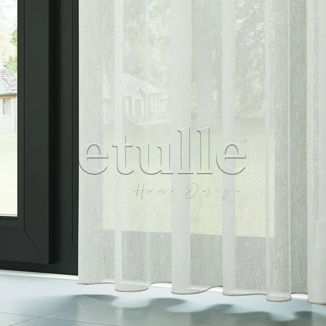 Krem Modern Petek Dokulu Keten Efekli Dökümlü Düz Tül Perde | Soleil