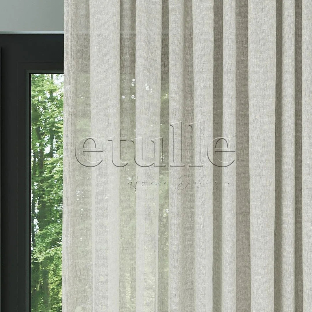 Krem Naturel Soft Keten Düz Tül Perde | Sumba
