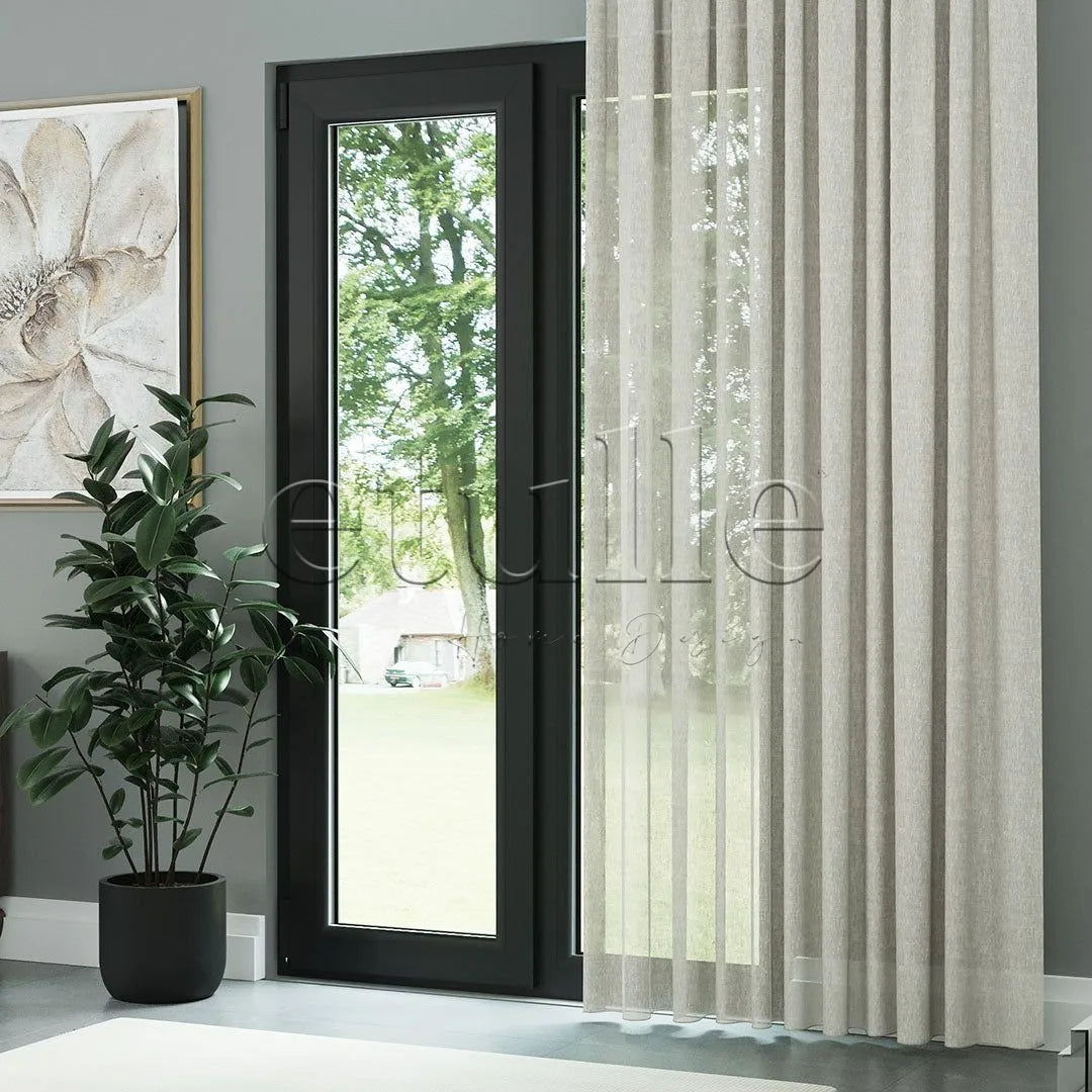 Krem Naturel Soft Keten Düz Tül Perde | Sumba