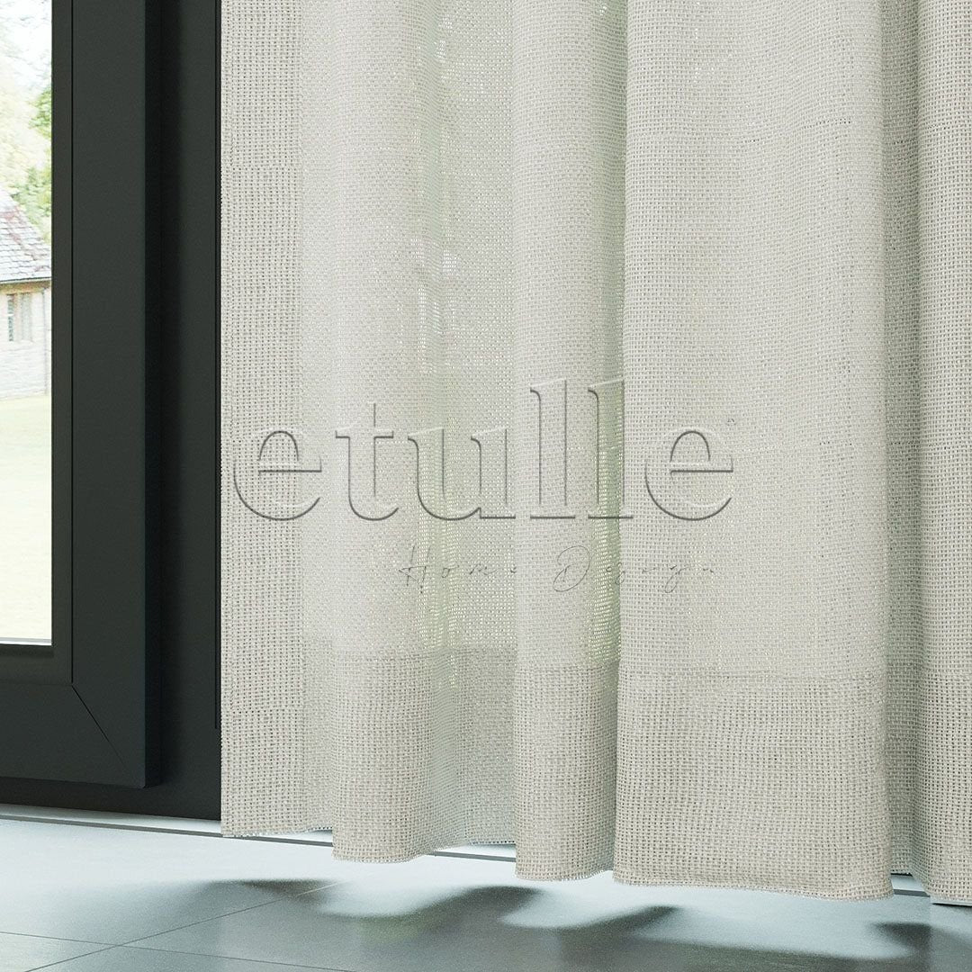 Cream Glossy Plain Textured Tulle Curtain | Jasper