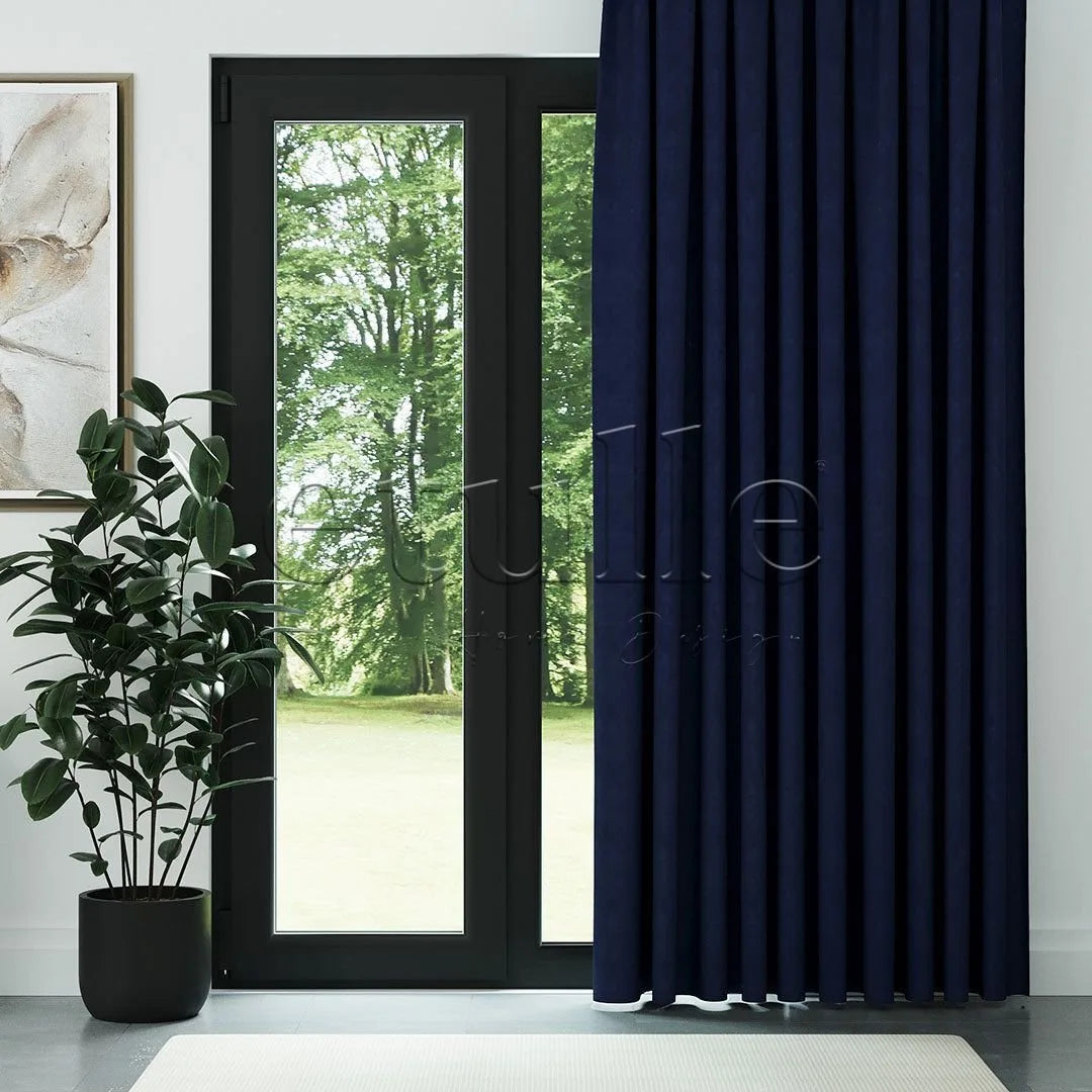 Lacivert Naturel Keten Fon Perde | Casual