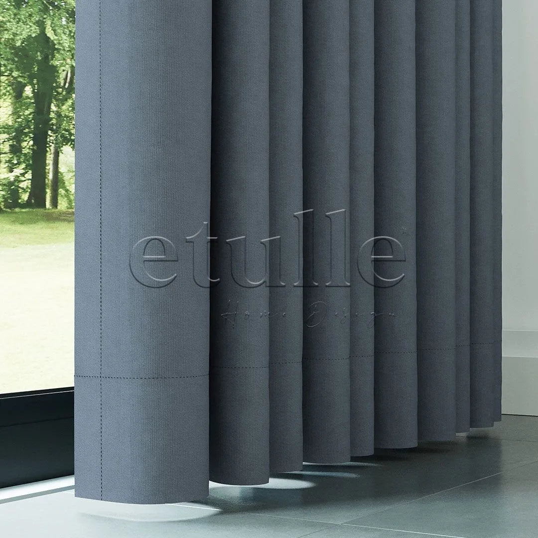 Mavi Mat Fitilli Kadife Fon Perde | Elvey