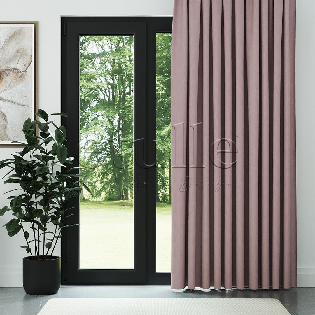 Pembe Mat Fitilli Kadife Fon Perde | Elvey