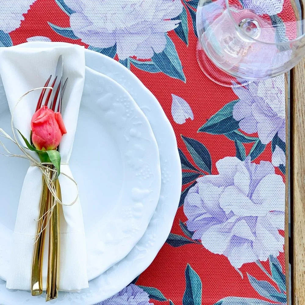 Red - White Rose Kumaş Amerikan Servis 4'lü Set - 35X50