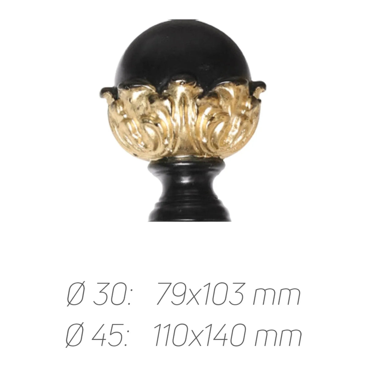 Rustik Perde Borusu 30 mm - Siyah Altın Eskitme Metal - Ornato